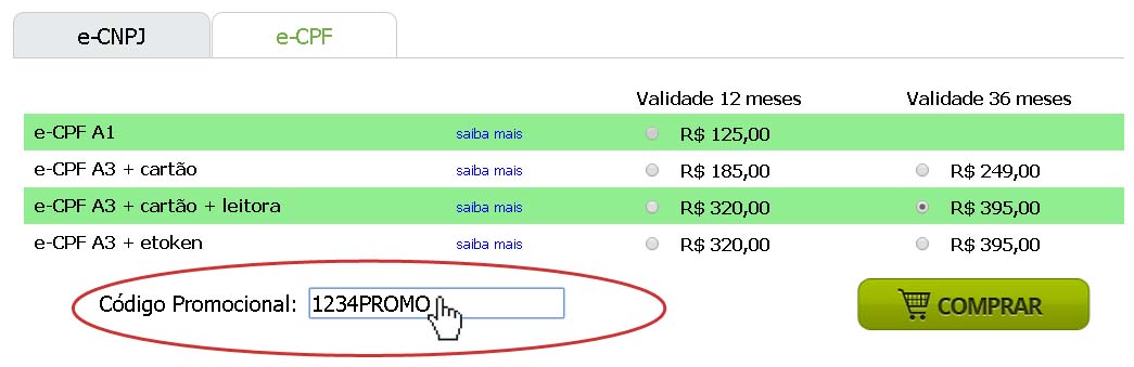 Página de produtos do webdanfe incluindo o código de desconto